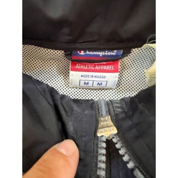 Champion Jacket Adult Medium Blue Striped Long Sleeve 1/4 Zip‎ Windbreaker Mens. - Picture 7 of 11